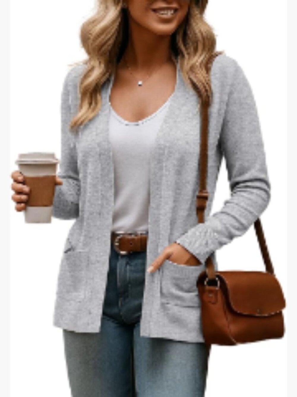 Long Sleeve Open Front Cardigan Sweater with Pockets